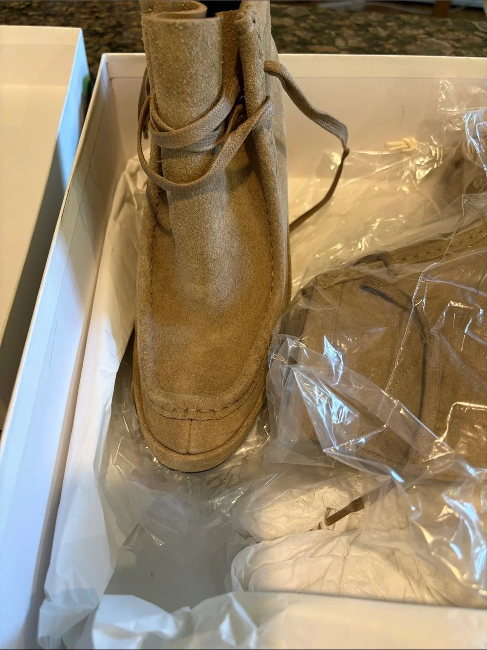 Balenciaga Tan Suede Wedge Ankle Booties